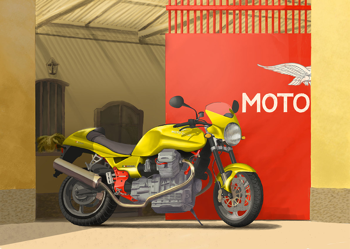 Illustration à la tablette graphique d'une Moto Guzzi